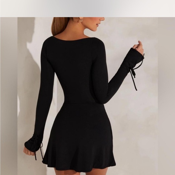 Oh Polly Black Long Sleeve Dress with Slit - Picture 2 of 7